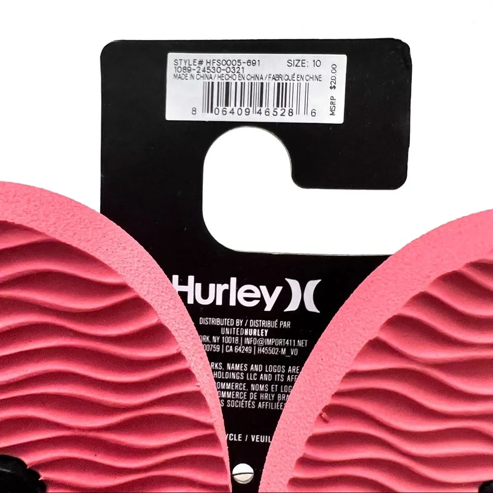 Hurley Thong Sandals Pink and Black Men’s Flip Flops Size 10